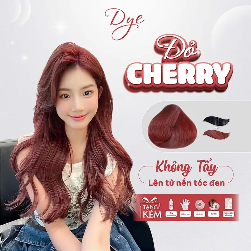 Thuốc nhuộm tóc Đỏ Cherry, không cần tẩy tóc, Dyehair, tặng kèm oxy trợ dưỡng và bao tay Đổi Màu Tóc Nữ Dưỡng Tóc 0