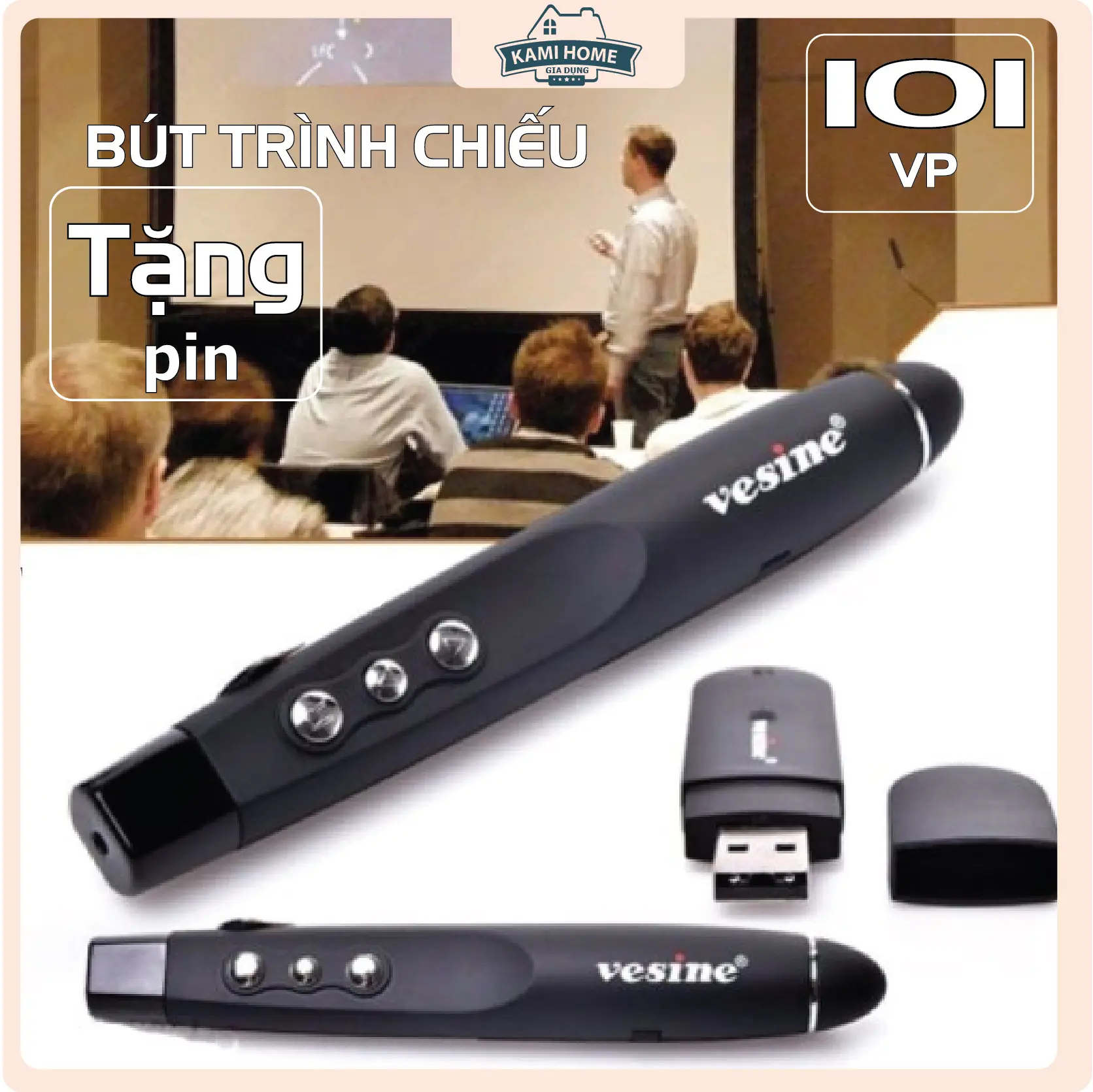 #1 Bút trình chiếu laser thuyết trình ABCNovel VP101, kèm bao da, tặng pin, chiếu xa, đủ chức năng trình chiếu