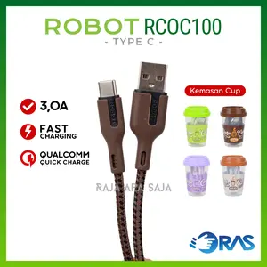 Kabel Data Charger Robot Tipe C 3A 18W Casan Fast Charging Quick Charge RCOC100