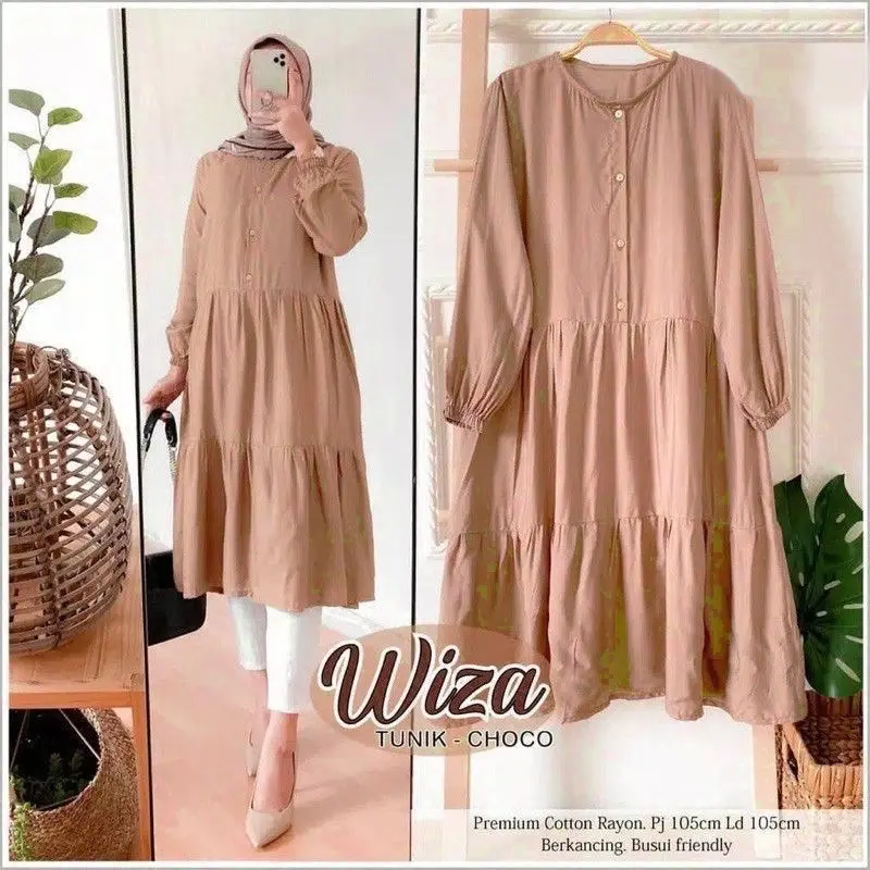 Wiza Tunik Polos Jumbo Bahan Rayon Size L-XXXL Ld 100-130 By Fatimah313 Kancing Muslim Panjang Wanita Rempel Atasan Twill 2