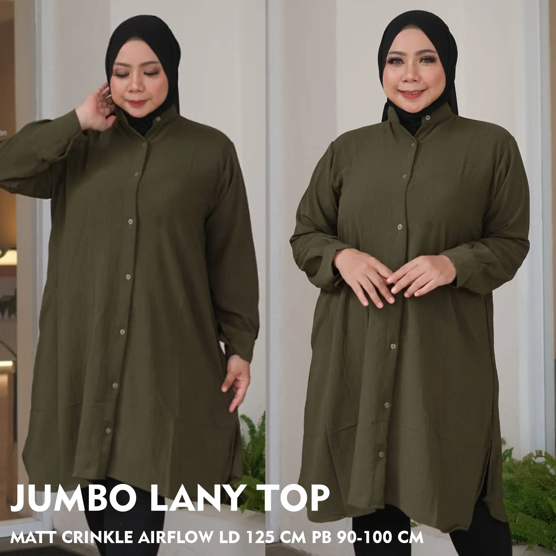 Tunik Polos Jumbo Super Besar LD 130 Muat Bb 100 Bahan Crinkle Airflow Lembut Adem Longgar Anti Kusut Kemeja Wanita