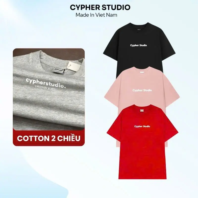 AP 06 Áo Thun Basic In Logo CYPHER STUDIO Mặt Trước Cotton 260 gsm Tay Lỡ Form Rộng Nam Nữ Oversize
