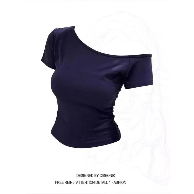 Áo Thun Cotton Nguyên Chất, Phong Cách Mỹ, Thiết Kế Trễ Vai Cô Gái Nóng Bỏng, Ngắn Tay, Dáng Ôm, Bó Sát, Áo Nữ Phong Cách Joker, Hàng Mới Về Mùa Hè 2025, Bộ Sưu Tập 94000 Người