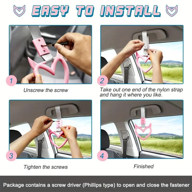 Universal Car Bumper Warning Ring, Portable Car Heart Shaped Handle Strap, Bumper Decoration Accessories for Vehicle, Bus, Truck 6