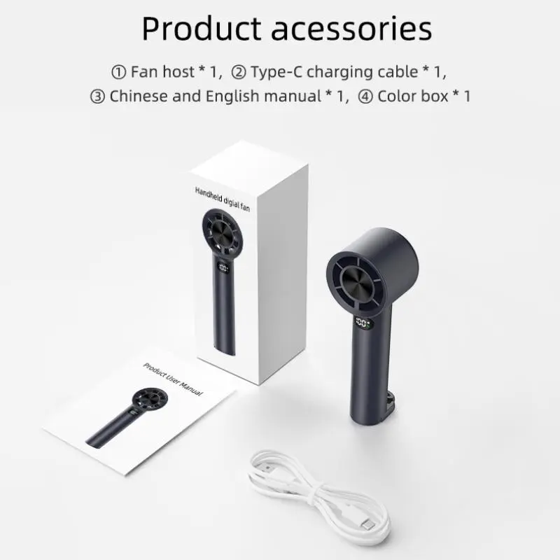 Adjustable Gear Handheld Fan with Built-in Hook, Rechargeable Fan with Digital Display, Portable Cooling Fan for Outdoor, Home, Office 7