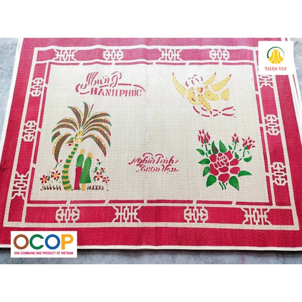 Chiếu Cói Đậu Thái Bình In Dừa Kích Thước (1m6x1m9)