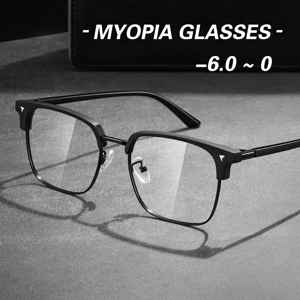 -6.0 ~ 0 Half Frame Myopia Glasses for Men Students Fashion Anti Blue Light Shortsighted Glasses Spectacles for Myopia