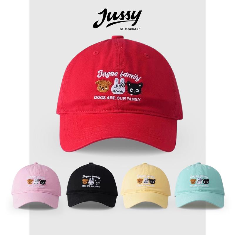 Mũ Lưỡi Trai Hàn Quốc Thêu Icon Thú Cưng Dễ Thương Jussy Official Kiểu Nón Nam Nữ Thời Trang Unisex Vải Cotton Form Mềm Hoa Cap Women Hat