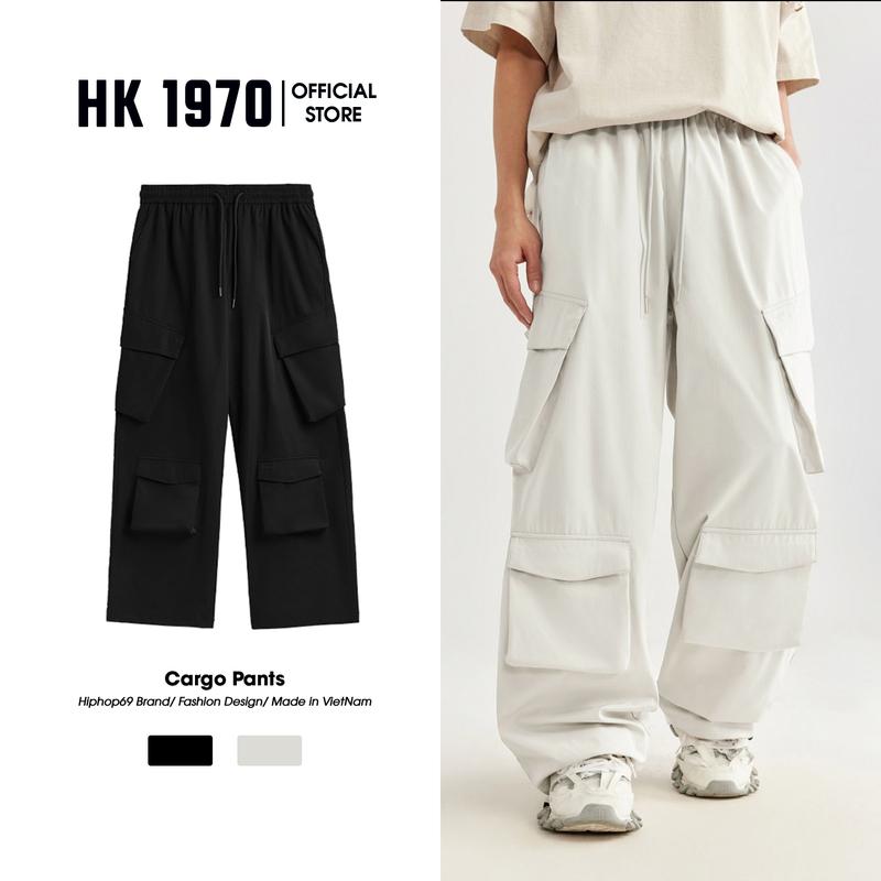 Quần Ống Rộng Túi Hộp 4 Túi Nam Nữ Có Dây Rút Unisex Quần Túi Hộp Vải Gió Phong Cách Hiphop Đường Phố Q332 Menswear Pants Đen