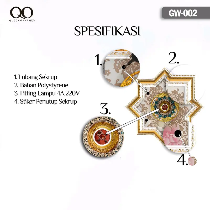 Fitting Lampu Hias, Ornamen Hiasan Lampu Plafon Pvc Gipsum Grc, Tempat Lampu Elegan Dudukan Lampu Plafon, Variasi Lampu Plafon Pvc,Ornamen Kabel Mewah 2