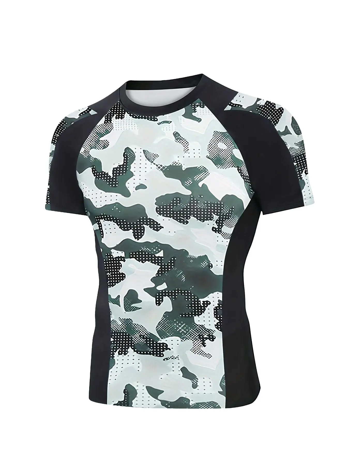 Men's Camo Print Short Sleeve Sports Tee, Breathable Sweat-absorbing Quick-drying T-shirt, Casual Sporty Top for Gym Workout Running