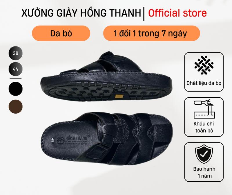 HT.06 dép da nam rọ doctor Fashion , đế cao su nhẹ cao 3cm, khâu chỉ toàn bộ * bảo hành một năm!  Đế Bằng