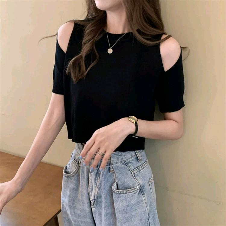 áo croptop xẻ vai dáng ngắn nữ dệt kim  cá tính