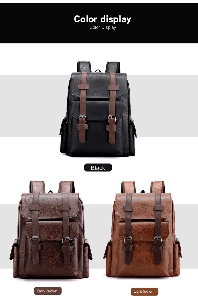 Product Introduction of Men's Large-Capacity Backpack-Business Notebook Bag, with Adjustable Shoulder Strap, Travel and Student School Bag, Black with Brown Embellishment, Design, Multi-One Compartment, Stylish Stitching Details 0