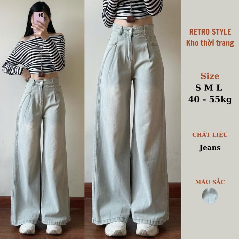 Quần jean xuông ly trước ống rộng tôn dáng cho Nữ màu xanh bạc Pants Ong Jeanbac9302_P6K3