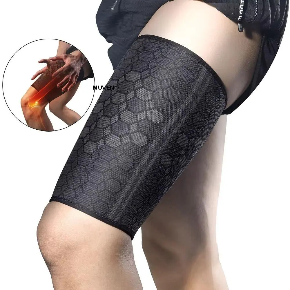 MUVEN Muscle Strain Joint Protection Thigh Compression Sleeve Exercise Recovery Weight Lifting Sports Thigh Protector Nylon Hamstring Support Thigh Leg Brace Men and Women