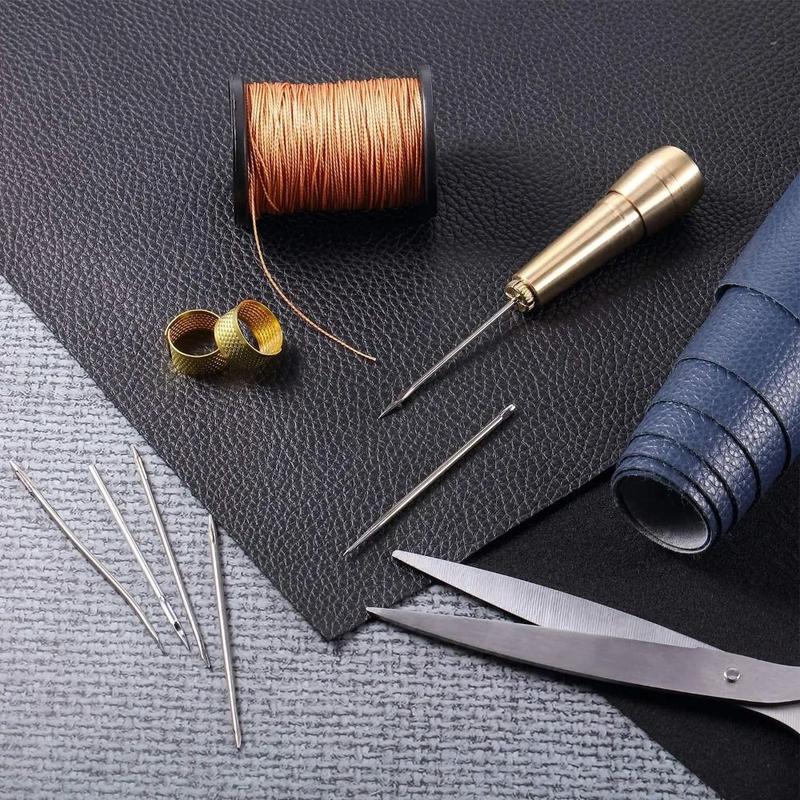 Product Introduction of 1Set Portable Sewing Awl Needle Handmade Leather Sewing Tools with Copper Handle Nylon Thread Leather Sewing Tapered Needles Straight Hook DIY Craft Leather Sewing Kit DIY for Shoes and Leather Repairs 20