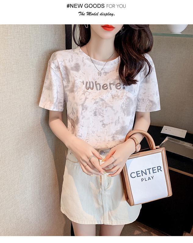 Product Introduction of M58 Embroidered Short Sleeve T-shirt Women's Loose Bottoming Shirt Large Size Top 2022 New Spring and Summer New Ins Fashion Half Sleeve 14