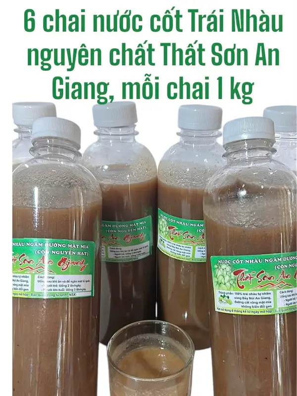 6 chai nước cốt Nhàu ngâm đường cát vàng mật mía không biến đổi gen chai 1kg, chính hiệu Thất Sơn An Giang 6 chai 6kg 0