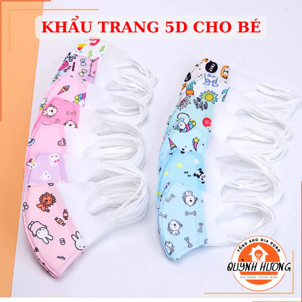 Túi 10 Khẩu trang 5D Mask Thịnh Phát chống bụi, thun mềm cho bé trai, bé gái 4-10 tuổi