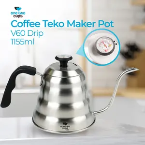 TEKO COFFEE MAKER POT DRIP KETTLE 1155ML WITH THERMOMETER STAINLESS