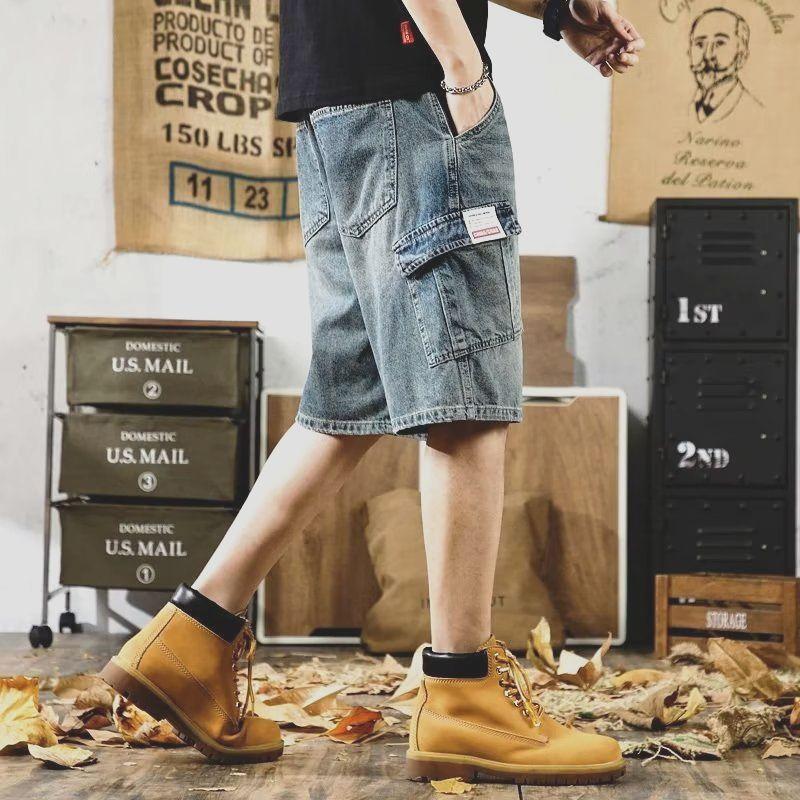 Quần Short Denim, Phong Cách Thường Ngày Mỹ, Quần Mùa Hè Cho Nam, Thiết Kế Ins, Túi Lớn, Ngoại Cỡ, Dáng Rộng Vừa Vặn, Có Thể Mặc Ngoài Trời, Quần Soóc Nam Menswear Jean 3