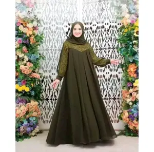 Inara Dress Gamis Wanita Bahan Ceruty Babydoll Mix Brukat Aksen FREE PASHMINA
