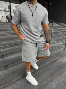 メンズ 2点セット 無地 半袖Tシャツ＆ショーツ レギュラーフィット ラウンドネック カジュアル 夏用メンズウェアセット