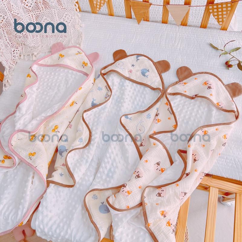 [ TẶNG TÚI TỎI ] Chăn ủ hạt đậu BOONA - Chăn ủ xô Muslin kết hợp vải nhung bi hạt đậu cao cấp, mềm mại cho bé sơ sinh