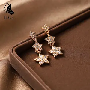 [COD] Titanium Juntai Pentagram Aksesoris Wanita Fashion Korea Anting Premium Berlian Emas D299