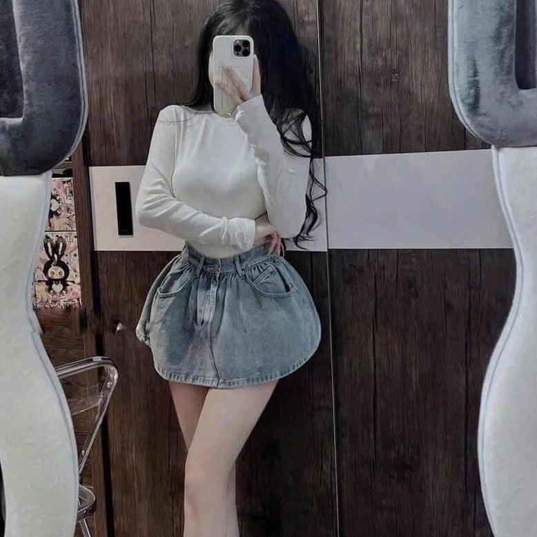 Chân váy jean XOÈ BỒNG có quần trong _ Cv 1046_chân ngắn BTQ2