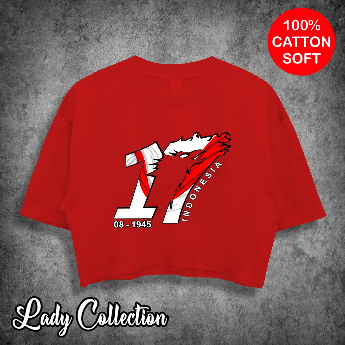 KAOS OVERSIZE CROP TOP 17 AGUSTUS Combed Sablon Soft  Wanita  Baju  Polos  Pendek  T-Shirt Atasan Katun Dewasa