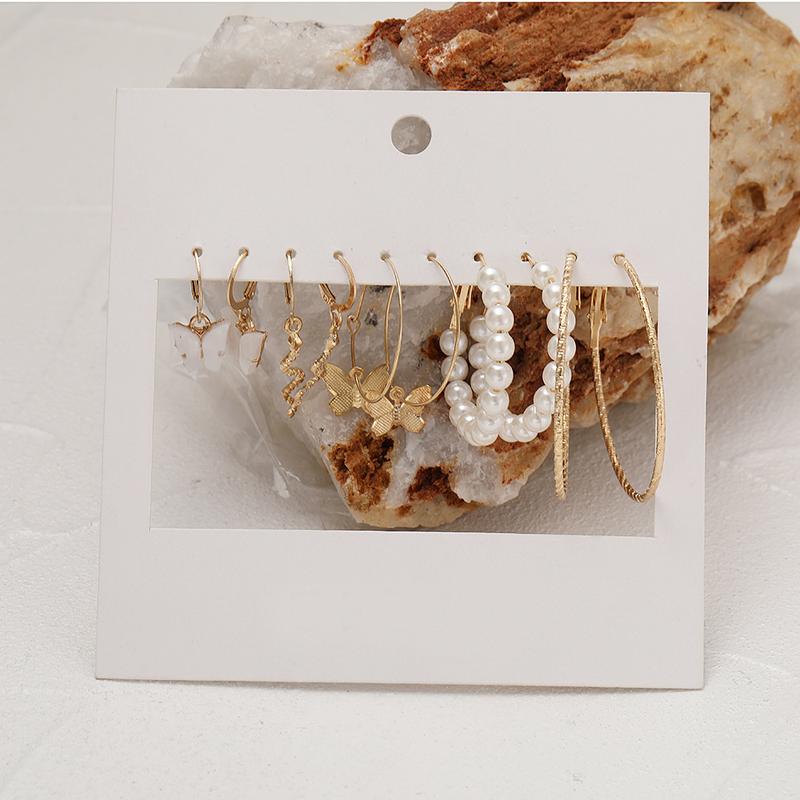 Product Introduction of Independent Station Earrings Suit 5 Pairs of Creative Simple Acrylic Butterfly Earrings Snake Earrings Pearl Earrings Women 10