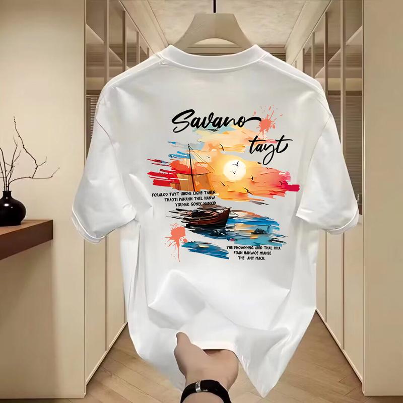 Product Introduction of Áo Thun Nam, In Hình Hoàng Hôn, Tay Ngắn, Dáng Rộng Vừa Vặn, Thoải Mái, Làm Bằng 100% Cotton 1