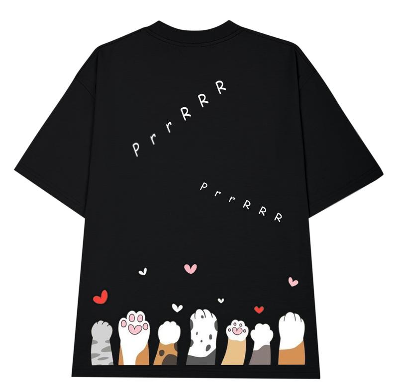 Áo Thun In Lụa ZIOUS CAT FOOTPRINTS Tee Unisex Cotton Cổ Tròn Form Rộng Dáng Suông Top Nam Nữ 4
