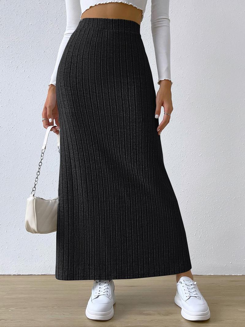 Product Introduction of Women's Plain Split Thigh High Waist A Line Skirt, Casual Fashion Bodycon Long Knitting Skirt for Daily Outdoor Office Wear, Summer Clothes, Women Bottoms for Summer Spring Autumn 3