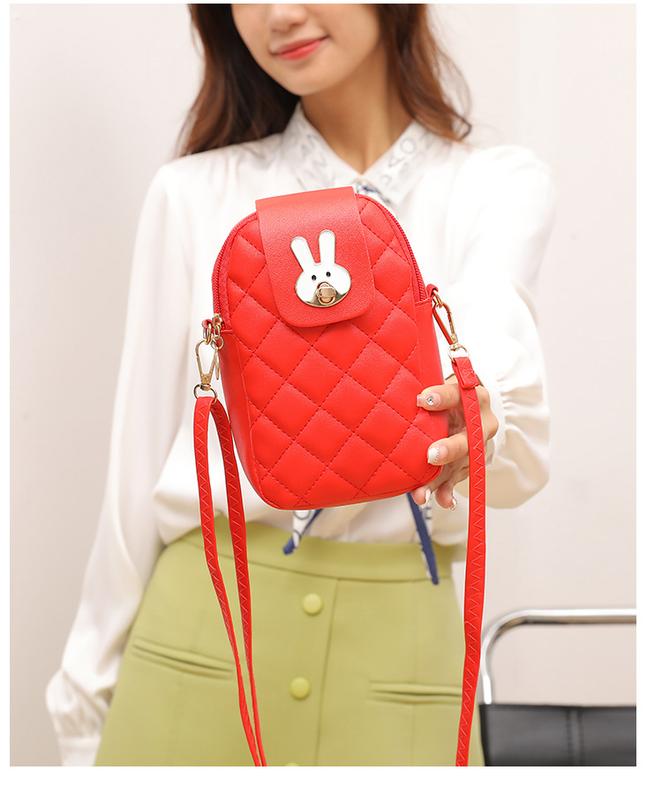 Product Introduction of Ladies Phone Bag High-Grade Special-Interest Design Embroidered Rhombus Rabbit Lock Shoulder Messenger Bag 27