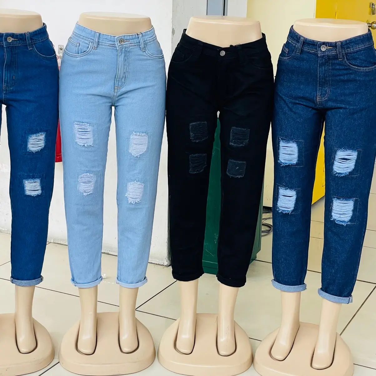 Ladies Mom Fit Jeans Koyak Tampal Pants