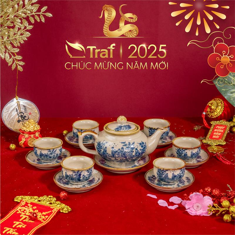 Bộ Ấm Chén Bát Tràng Trúc Lâm Thiên Hiền - Men Tro Cổ