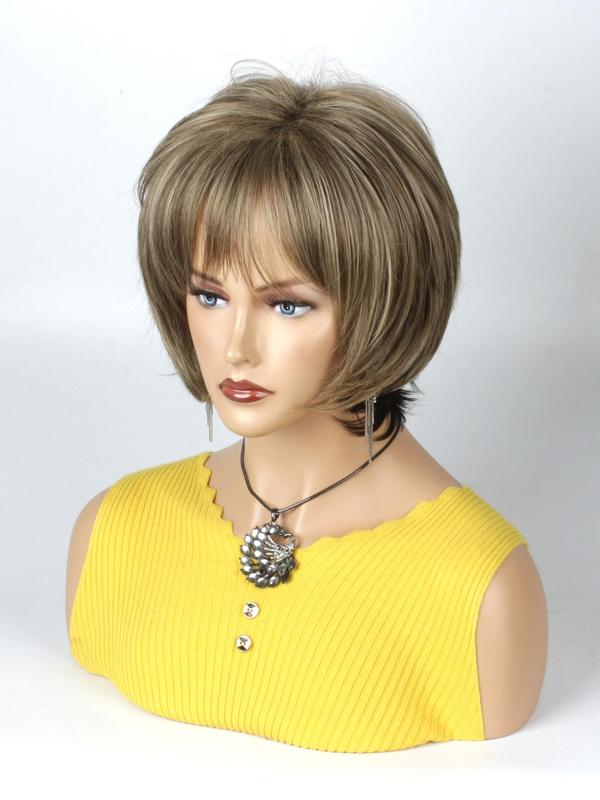 Women's 10inch Short Straight Synthetic Hair Wigs, Natural Fluffy Heat Resistant Hair Wigs with Thin Bangs, Chic Hair Wigs for Daily & Cosplay & Costume Party Decor 4