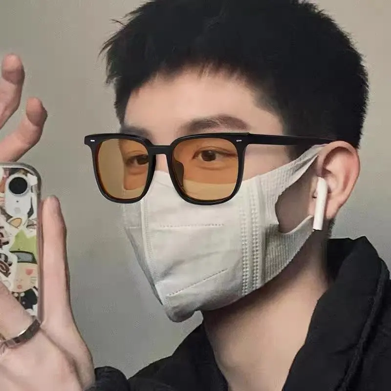 Kính râm unisex, khung vuông quá khổ, tấm che nắng, Vintage, thời trang Hàn Quốc, Chống Xanh da trời ánh sáng