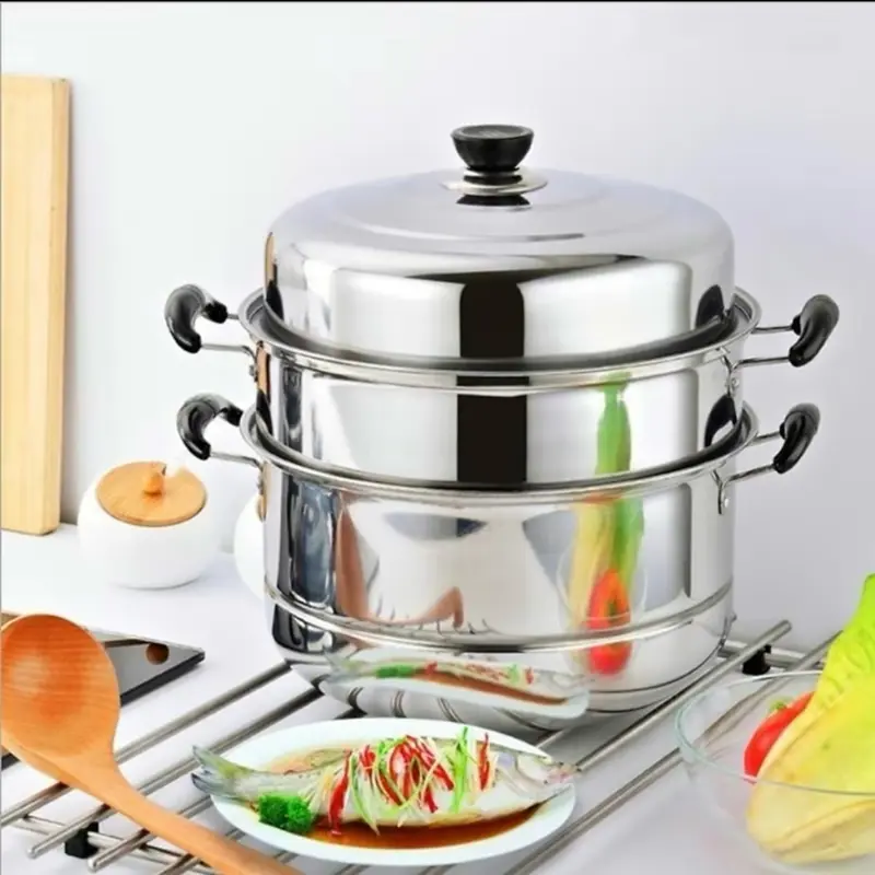 ￼Nồi Hấp Inox 3 Tầng 28CM Tặng Kèm Xửng Hấp, Nồi Hấp Bánh Bao Bánh Flan Hấp Thức Ăn Dùng Cho Cả Bếp Từ Và Bếp Ga nồihấp  3 noihap 3 nồi  chiên 1
