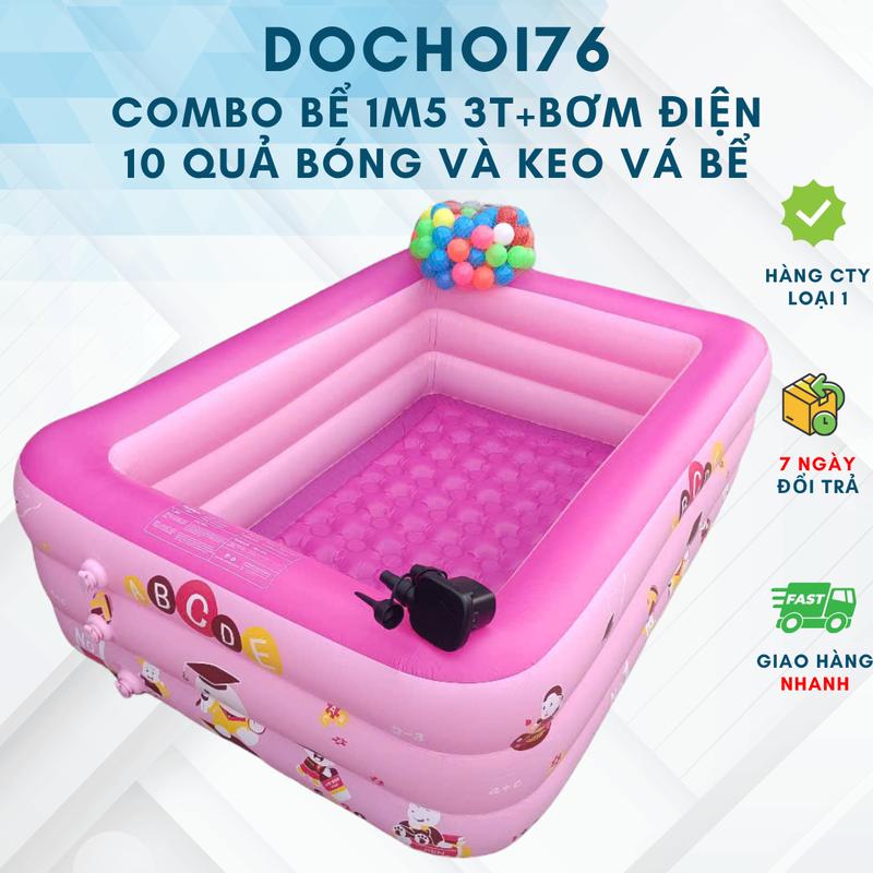 COMBO Bể bơi tại nhà cho bé 1m2 1m3 1m5 1m8 kèm bơm 10 quả bóng và bộ keo vá làm hồ bơi tại nhà Toy
