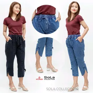 Sola - Celana Jeans 7/9 Gemini PN Wanita Dewasa Pinggang Karet Panjang Cewek