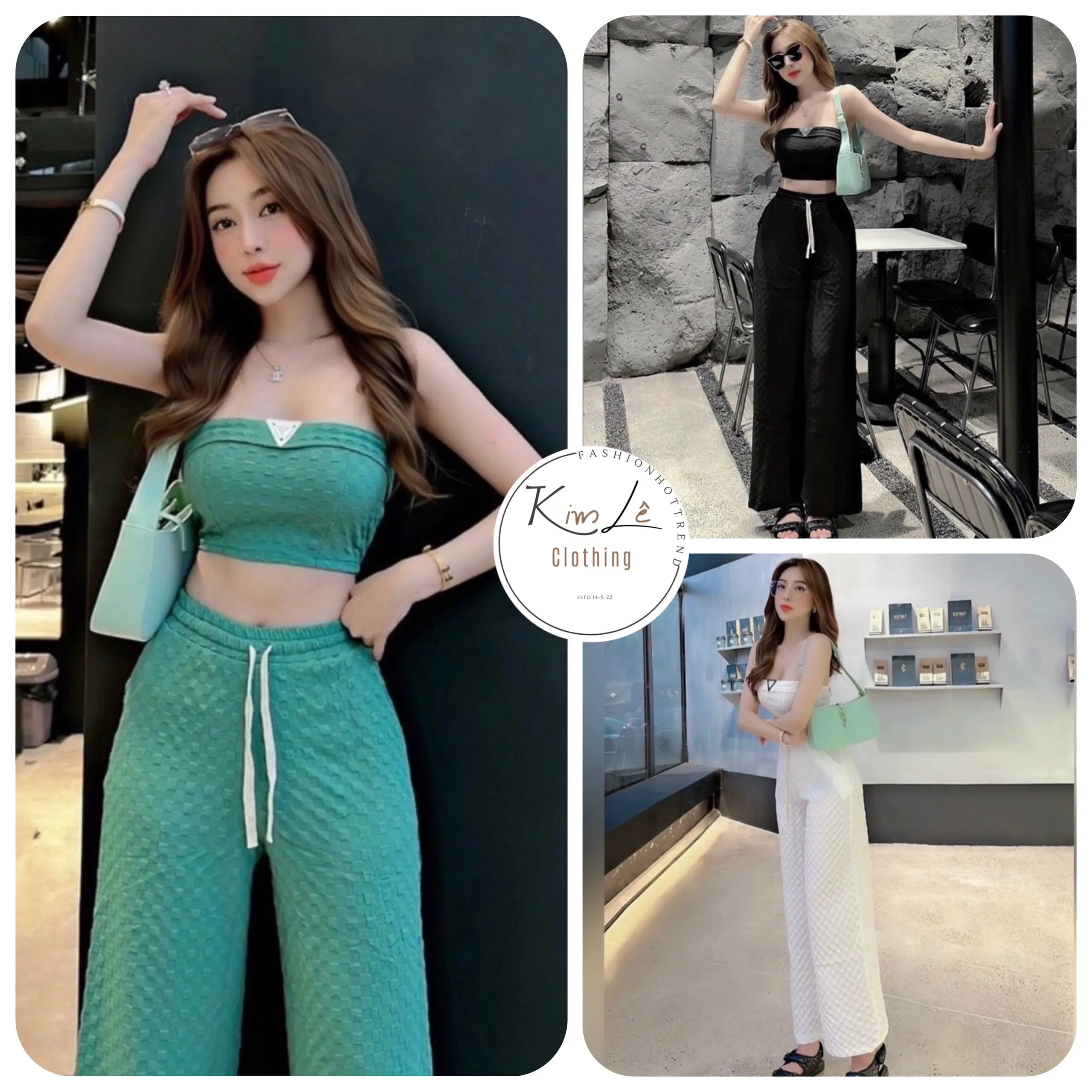( DƯỚI 53KG) Set Áo Croptop Cúp phối Quần Dài Ống Suông Sang Chảnh ( KHÔNG CÓ MÚT) Chất liệu: GÂN NỔI CAO CẤP. Nữ Women Ong