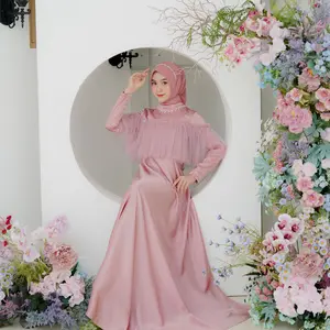 Khalista Dress  Polos Tile Payet Premium Kombinasi Muslim Kondangan Wanita Pesta Gamis Gaun