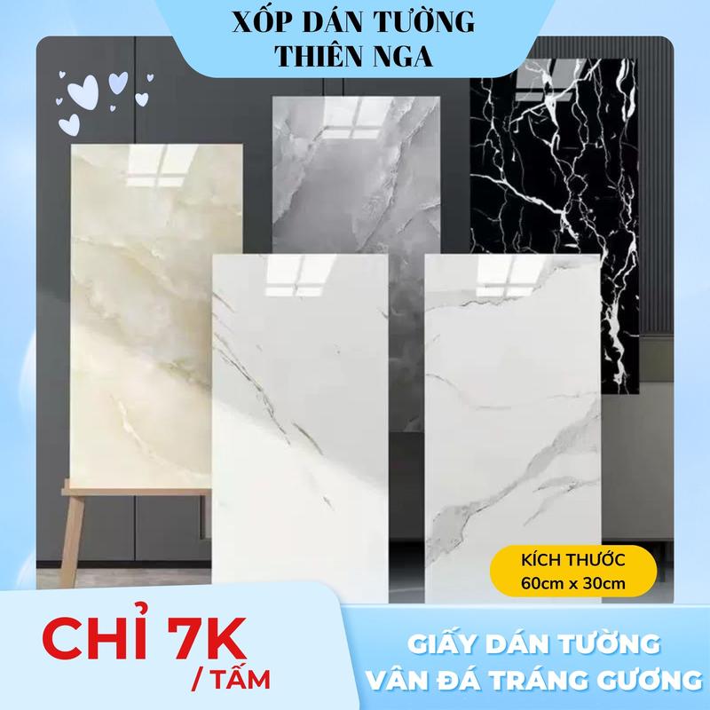 COMBO 50 TẤM Giấy Dán Tường Chất Liệu PVC Vân Đá Tráng Gương Kích Thước 60x30cm Khả Năng Chống Nước Chống Cháy Chống Ấm Mốc Giúp Trang Trí Phòng Ngủ Phòng Bếp Phòng Khách DTG