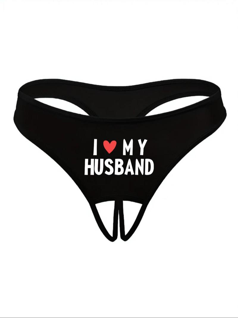 Product Introduction of Women's Letter & Heart Print Thong, Sexy Breathable Comfortable Panty for Daily Wear, Women's Underwear for All Seasons 1