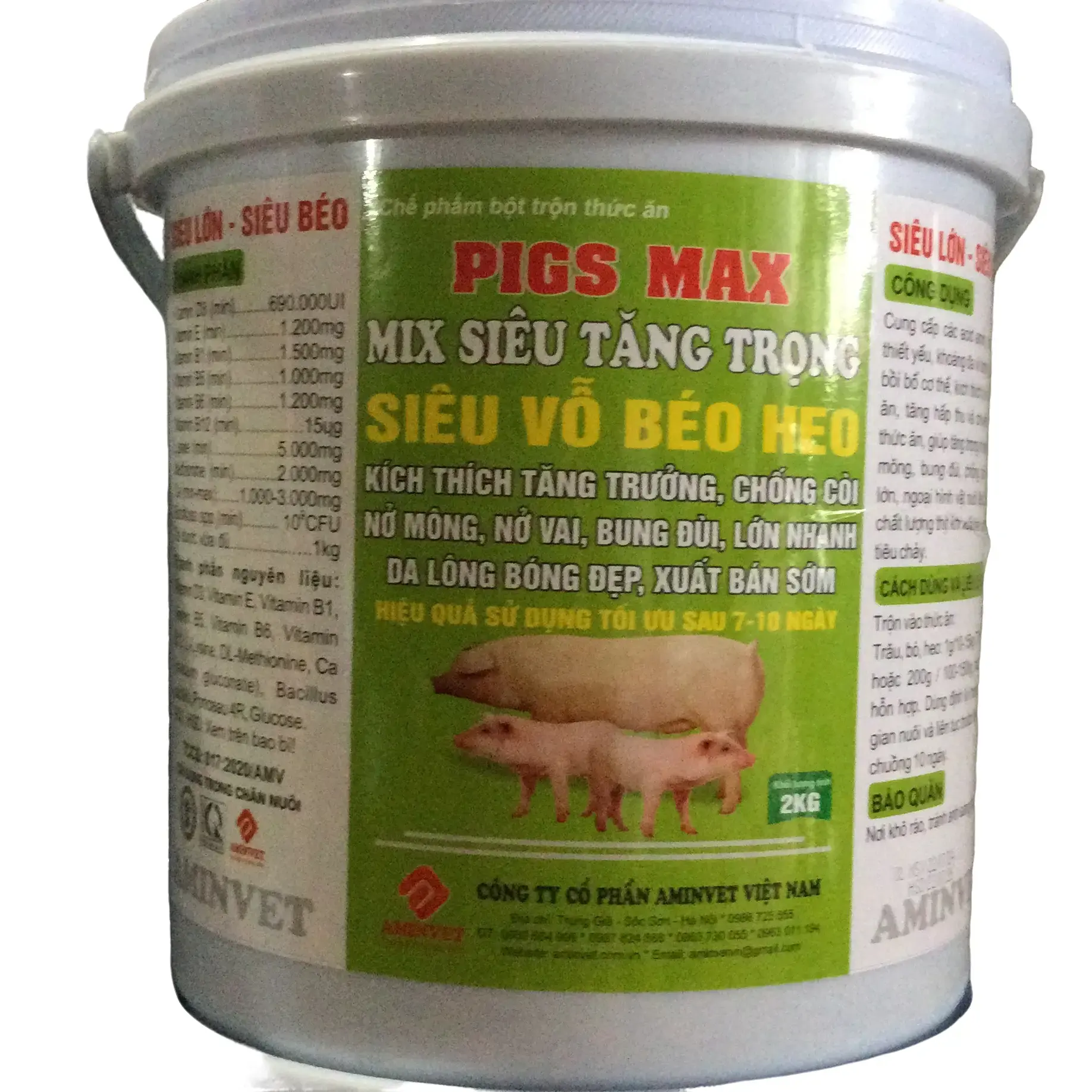 Mix siêu tăng trọng heo xô 2kg, bột trộn thức ăn, lớn nhanh, đẹp mã, nở mông vai