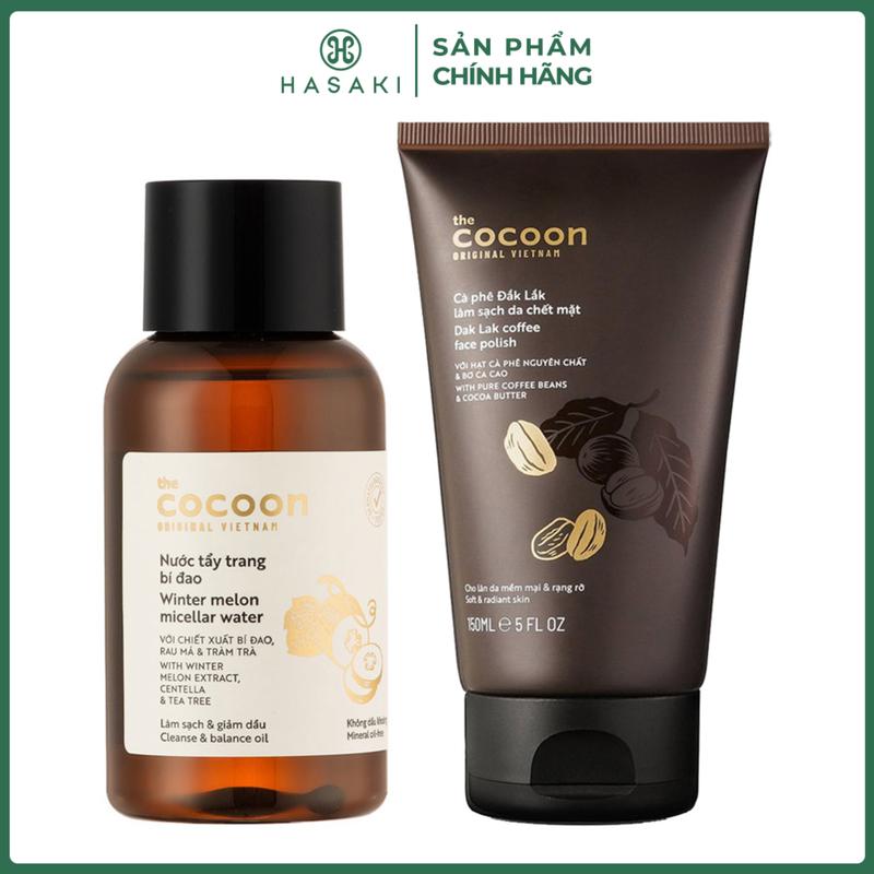 Combo Cocoon Tẩy Tế Bào Chết Da Mặt Cà Phê Đắk Lắk 150ml Tặng Nước Tẩy Trang Bí Đao 140ml